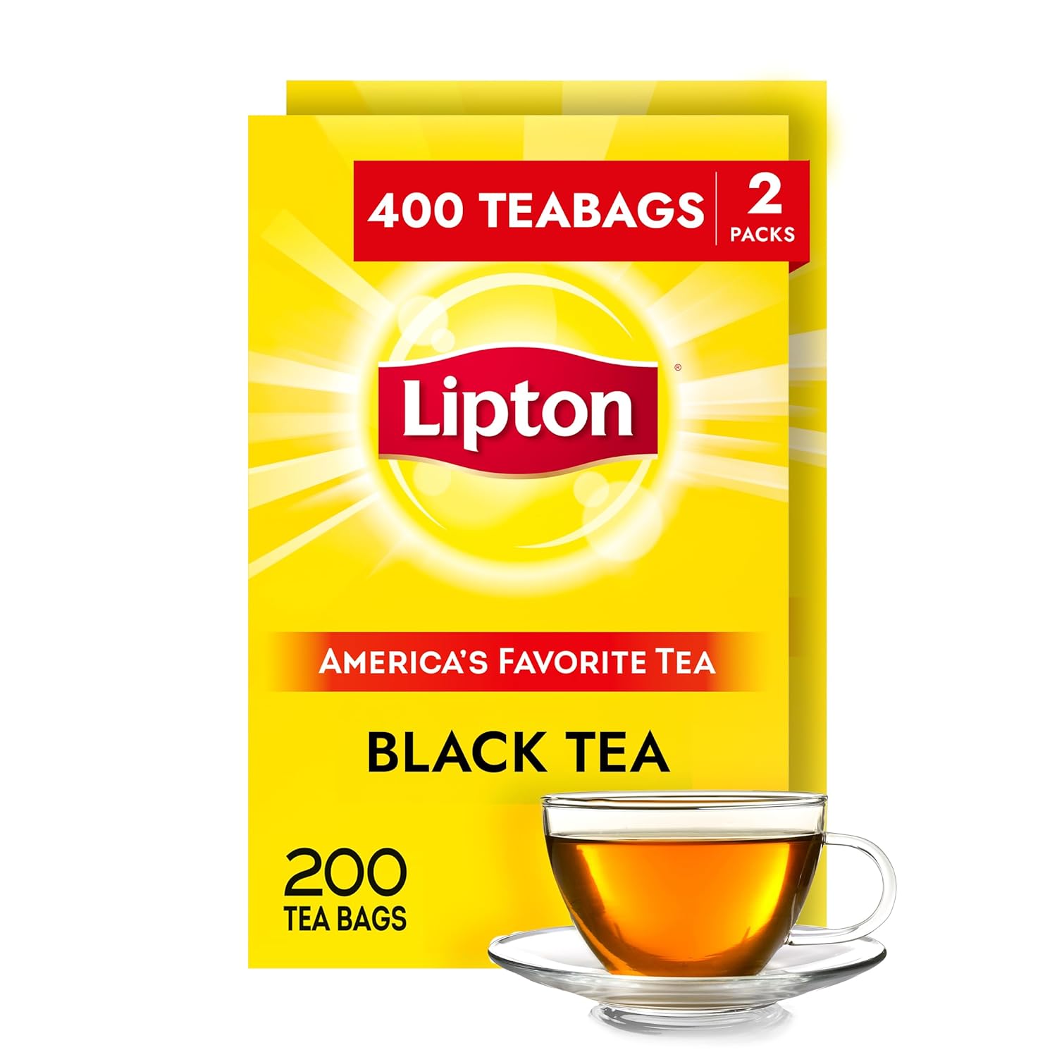 Lipton Black Tea Bags, Hot or Iced High Caffeine Tea, 400 Total Bags (200ct - Pack of 2)