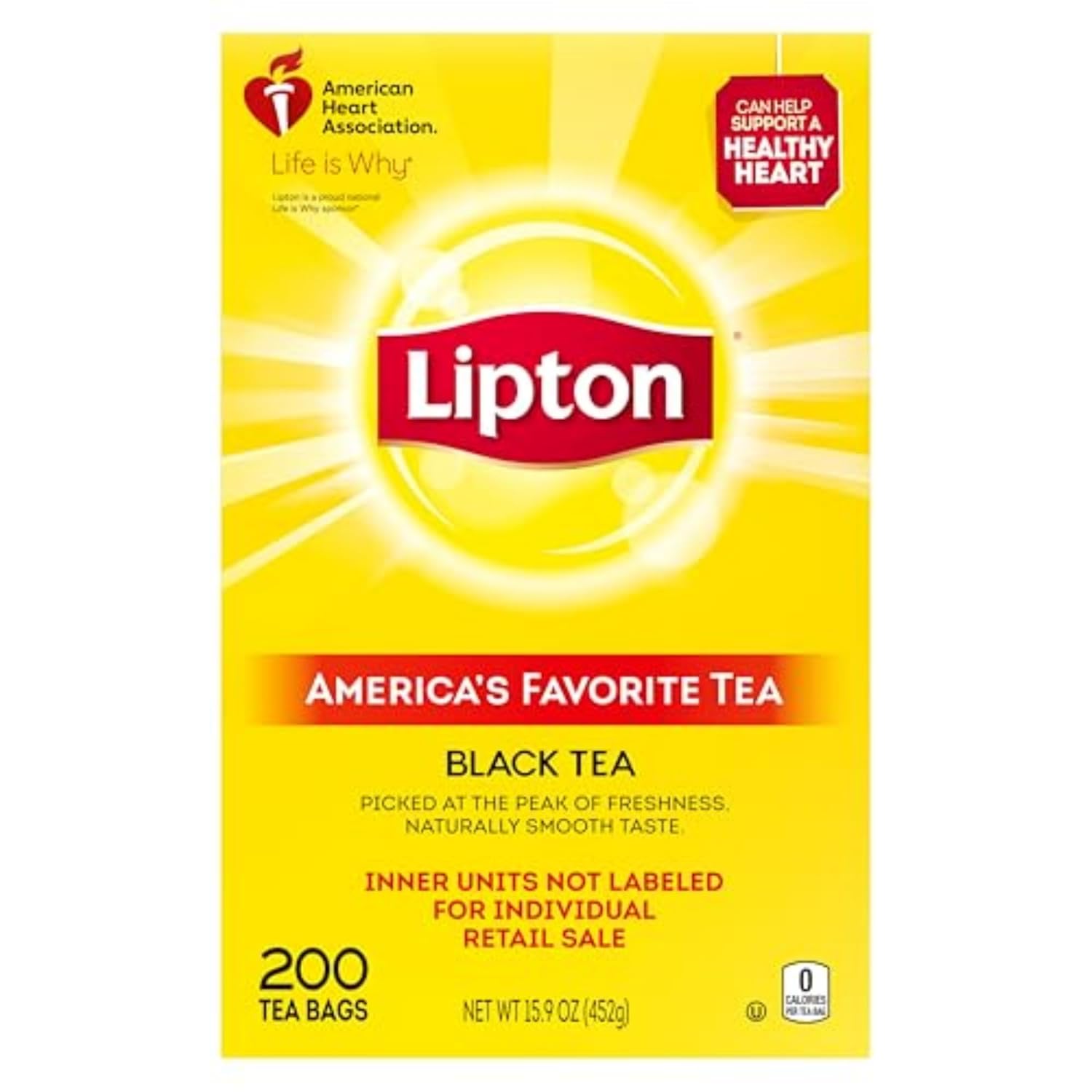 Lipton Black Tea Bags, Hot or Iced High Caffeine Tea, 400 Total Bags (200ct - Pack of 2)
