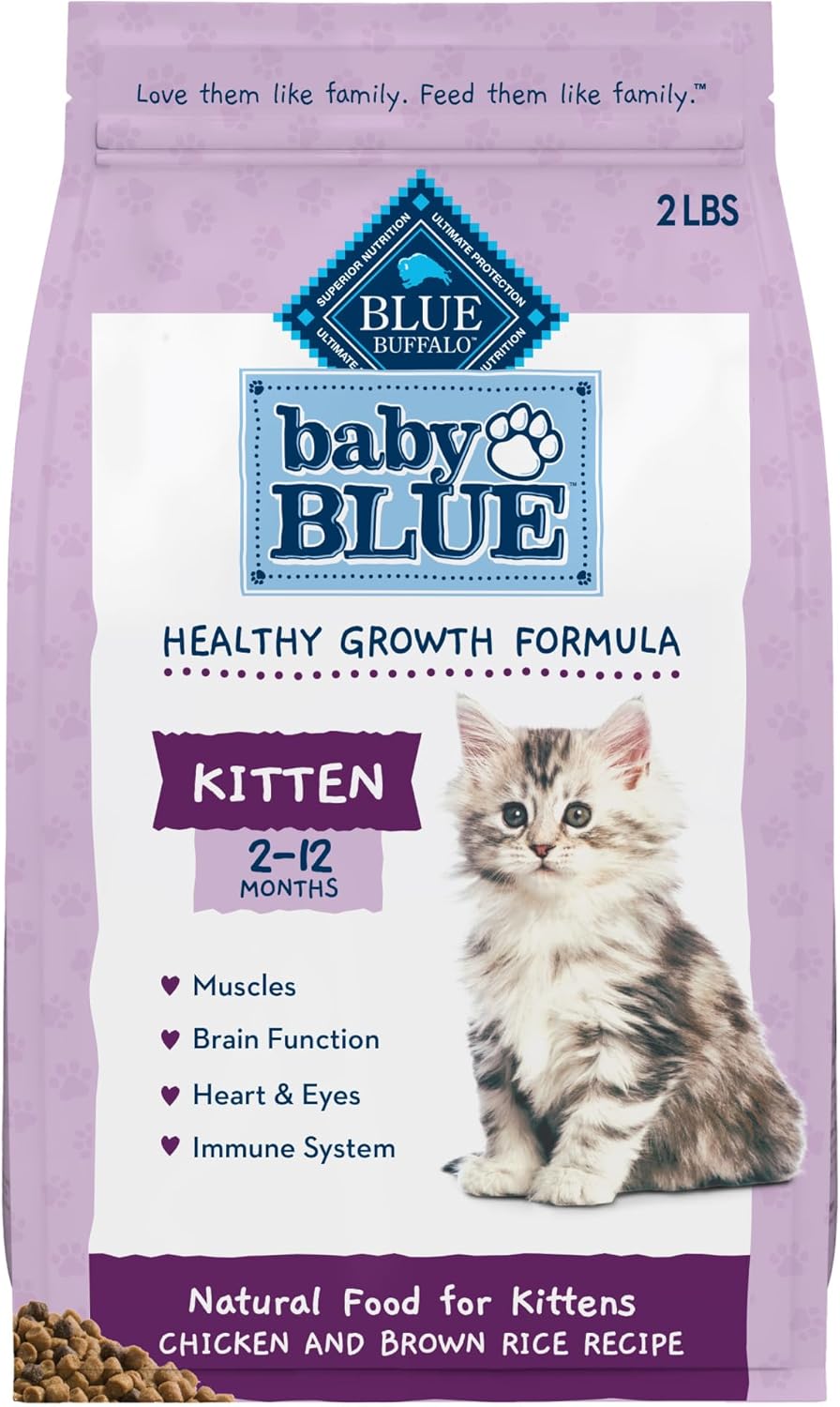 Blue Buffalo Baby BLUE Natural Kitten Dry Cat Food, Healthy Growth Formula with DHA, Chicken and Brown Rice Recipe, 2-lb. Bag