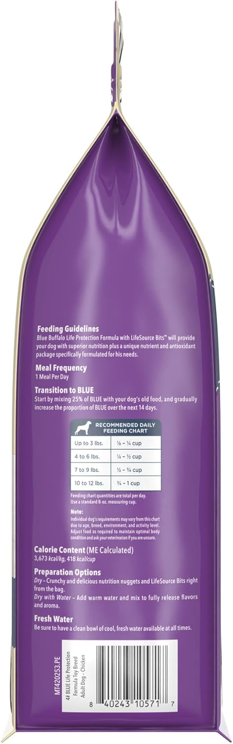 Blue Buffalo Life Protection Formula Toy Breed Adult Dry Dog Food, Supports High Energy Needs, Made with Natural Ingredients, Chicken & Brown Rice Recipe, 4-lb Bag