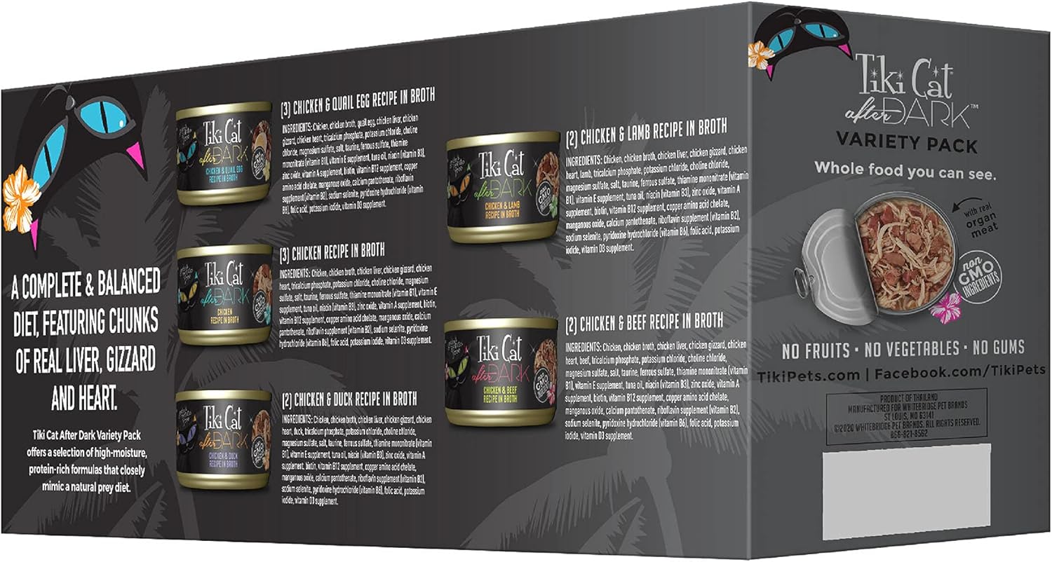 After Dark, Variety Pack, High-Protein and 100% Non-GMO Ingredients, Wet Cat Food for Adult Cats, 2.8 oz. Cans (Pack of 12)