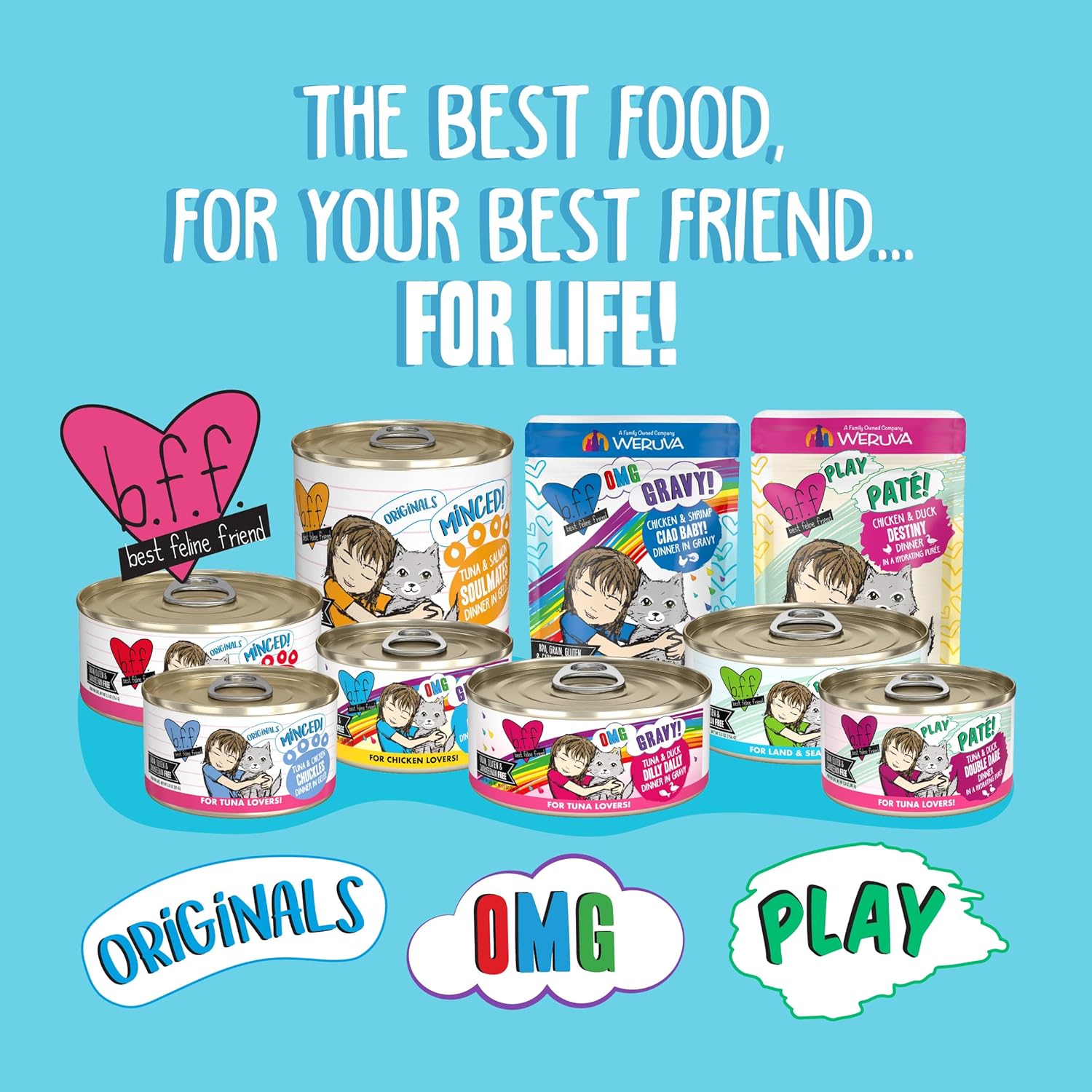 Weruva B.F.F. OMG - Best Feline Friend Oh My Gravy!, Variety Pack, Potluck O' Pouches, Wet Cat Food, 2.8Oz Pouches (Pack of 12)