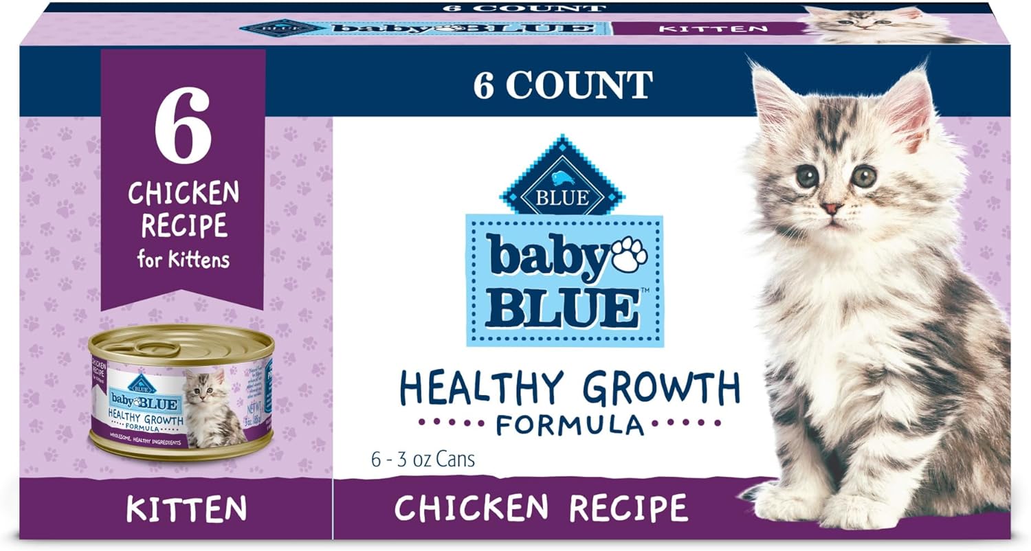 Blue Buffalo Baby BLUE Natural Kitten Wet Cat Food, Healthy Growth Formula with DHA, Chicken Recipe Multi-Pack, 3-oz. Cans (6 Count)
