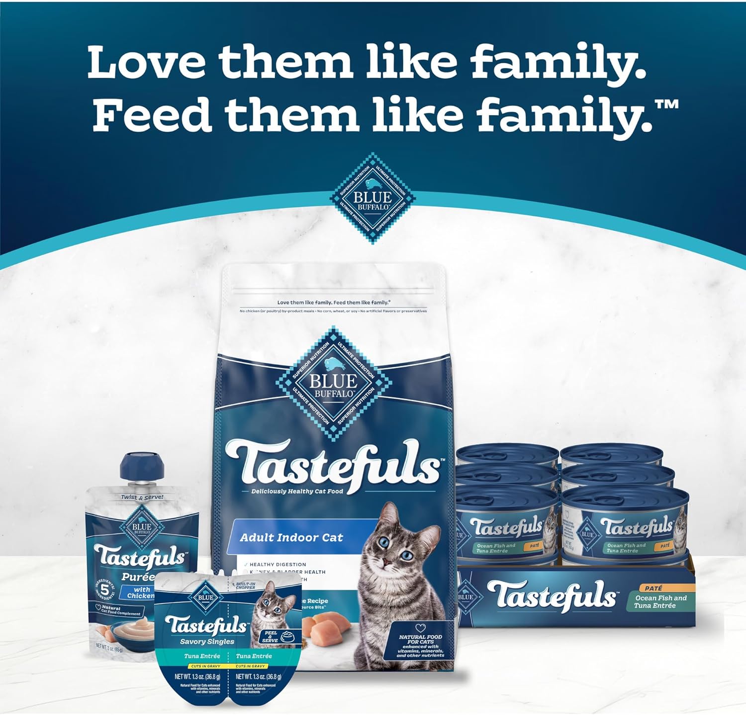 Blue Buffalo Tastefuls Wet Cat Food Paté, Made with Natural Ingredients, Ocean Fish and Tuna Entrée, 5.5-oz Cans (24 Count)