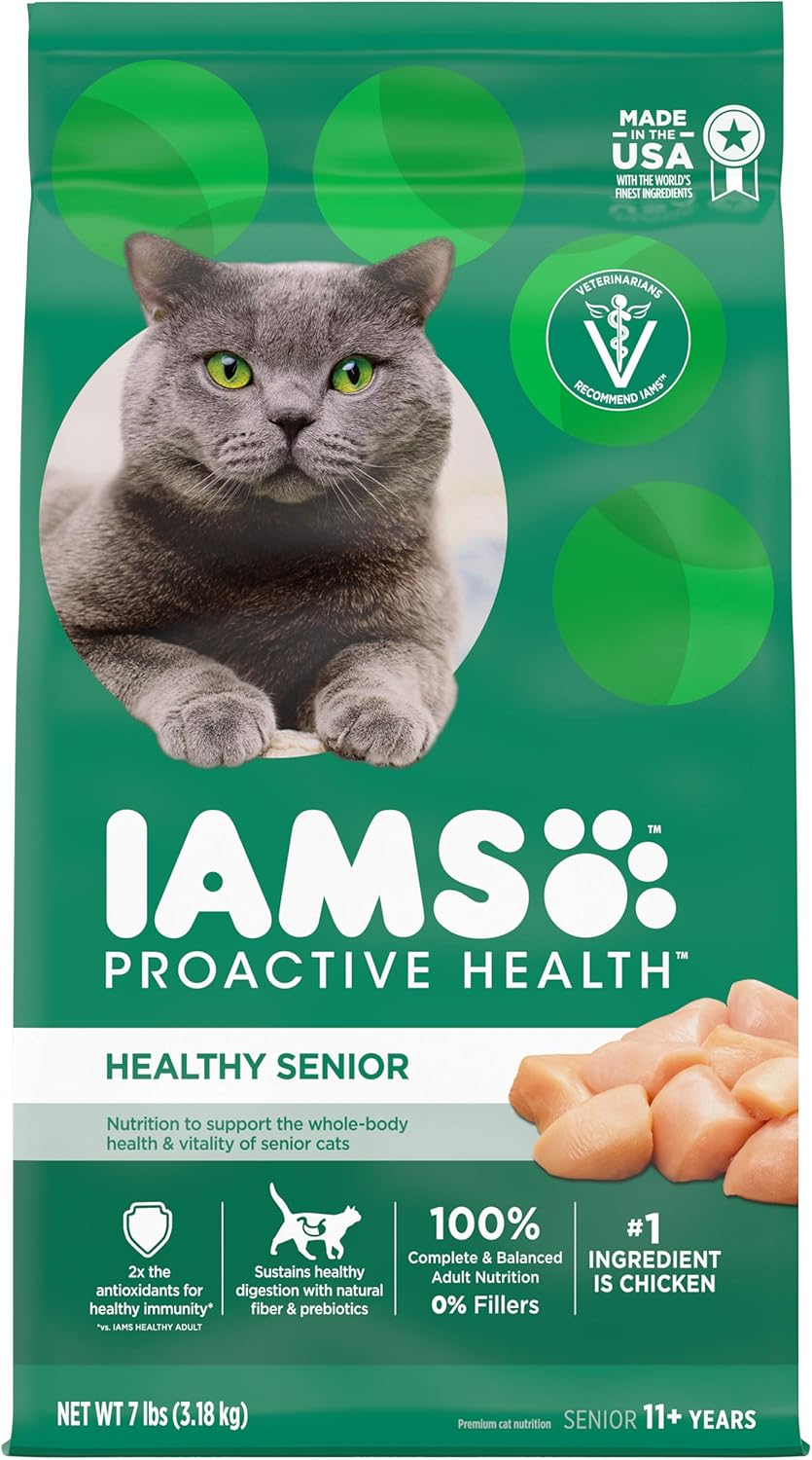 IAMS PROACTIVE HEALTH Healthy Senior Dry Cat Food with Chicken Cat Kibble, 7 lb. Bag