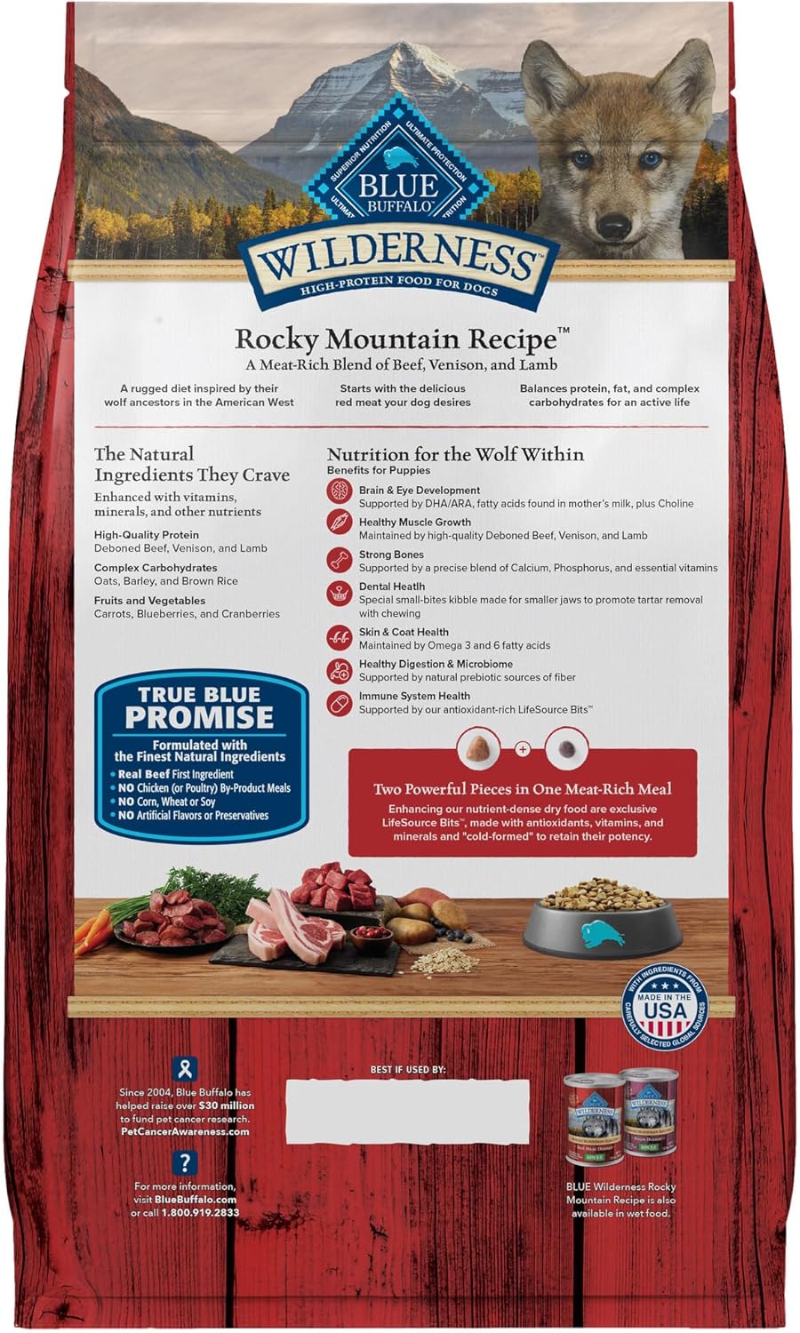 Blue Buffalo Wilderness High-Protein Rocky Mountain Recipe Dry Food for Puppies, Red Meat & Grains, 4.5-lb. Bag
