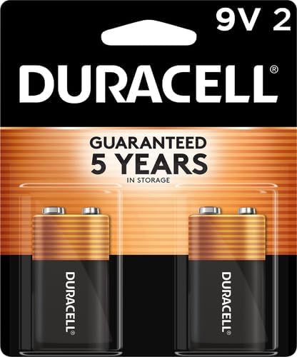 Duracell Coppertop 9V Battery, 2 Count Pack, 9-Volt Battery with Long-lasting Power, All-Purpose Alkaline 9V Battery for Household and Office Devices