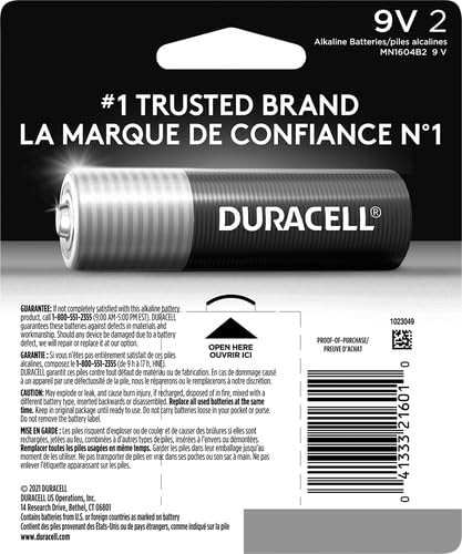 Duracell Coppertop 9V Battery, 2 Count Pack, 9-Volt Battery with Long-lasting Power, All-Purpose Alkaline 9V Battery for Household and Office Devices