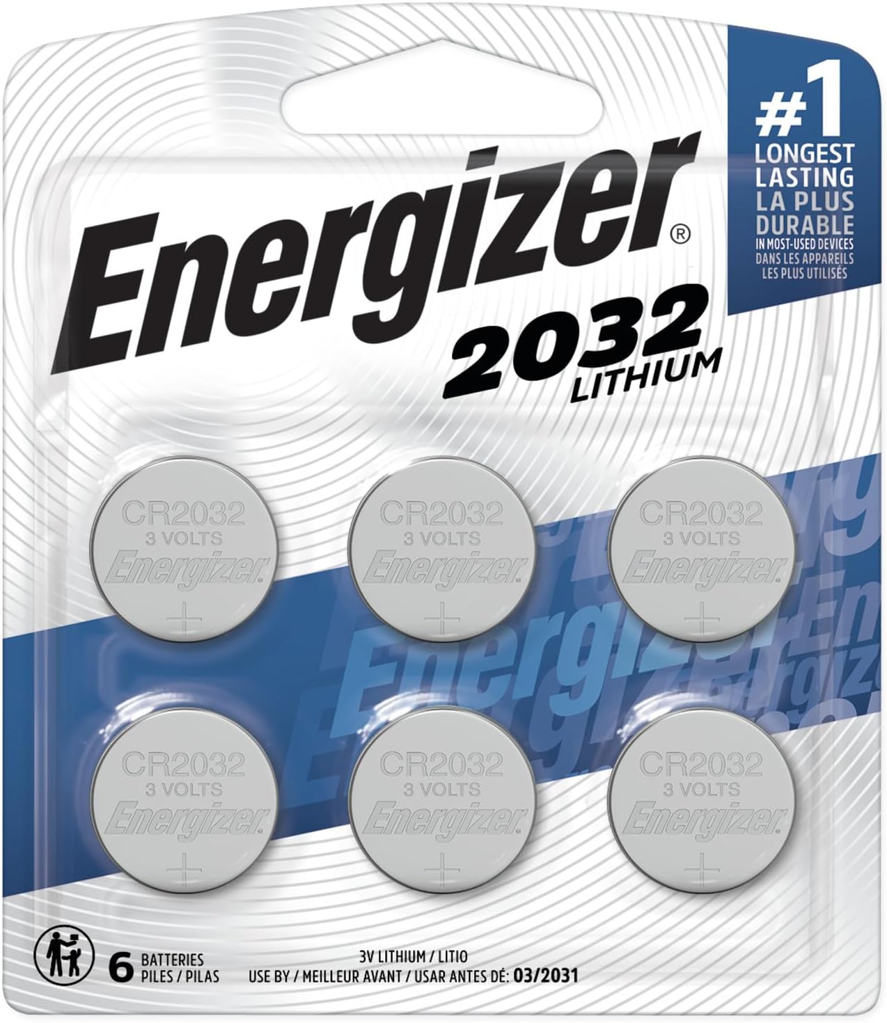 Energizer 2032 Batteries (6 Pack), 3V Lithium Coin Batteries