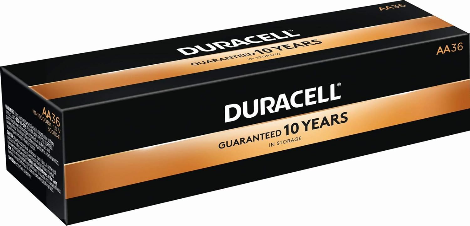 Duracell MN15P36 Standard Battery, AA, Alkaline, PK36 Lighting, 36 Count (Pack of 1), Black