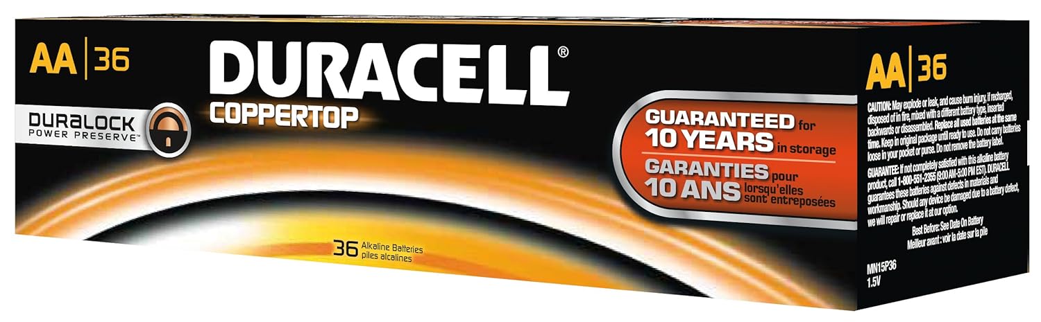 Duracell MN15P36 Standard Battery, AA, Alkaline, PK36 Lighting, 36 Count (Pack of 1), Black