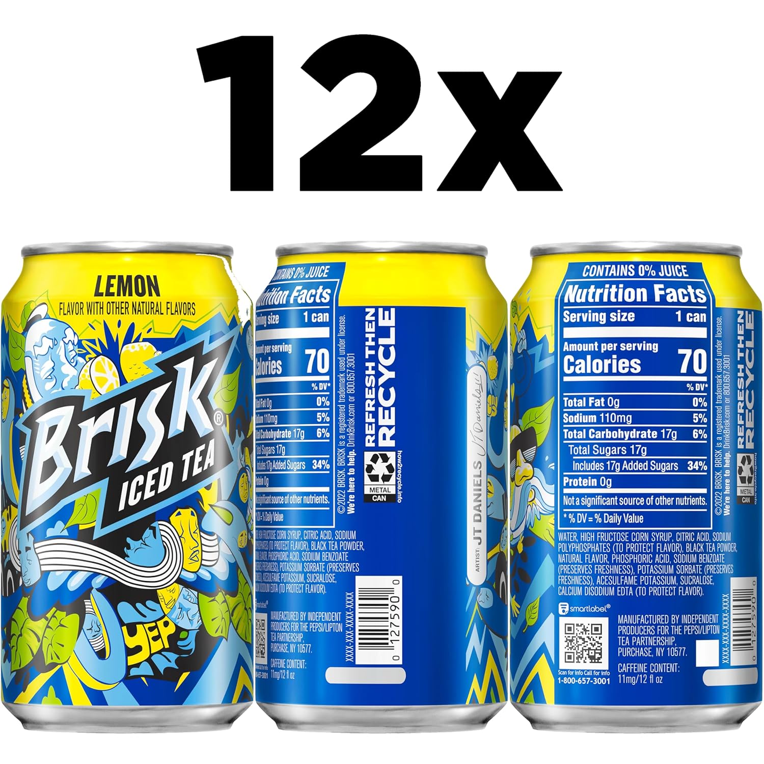 Lipton Brisk Lemon Iced Tea, 12 Fl Oz Cans (Pack of 12)