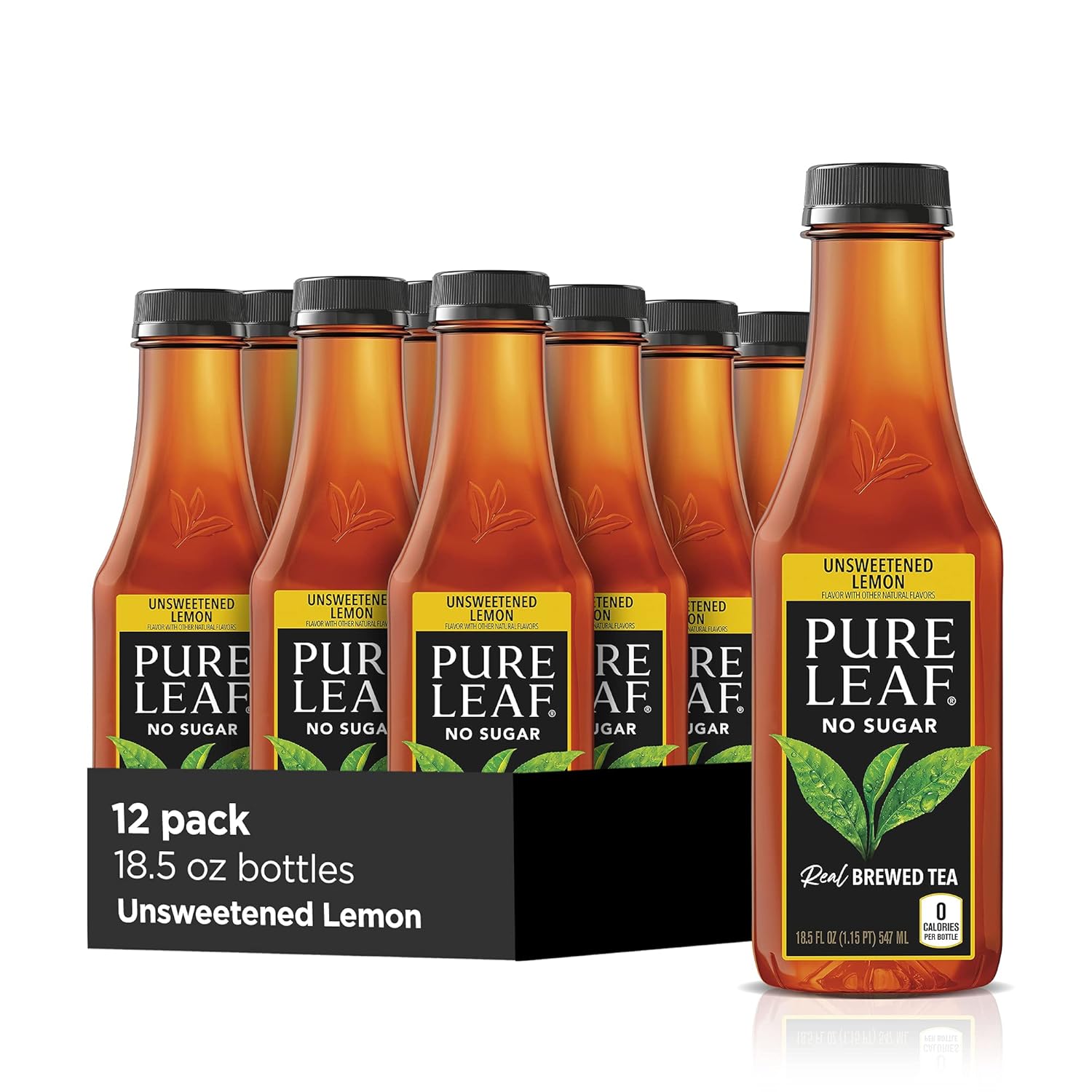 Pure Leaf Iced Tea, Unsweetened Lemon, Real Brewed Tea, Zero Sugar & Zero Calories, 18.5 Fl Oz Bottles (Pack of 12)