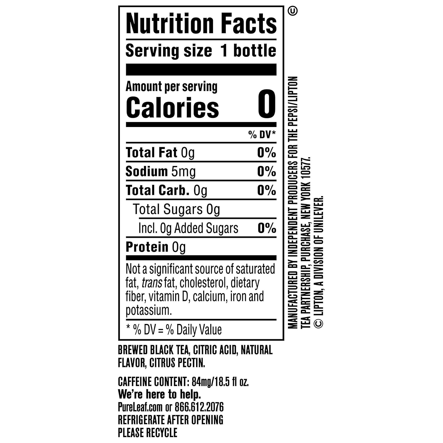 Pure Leaf Iced Tea, Unsweetened Lemon, Real Brewed Tea, Zero Sugar & Zero Calories, 18.5 Fl Oz Bottles (Pack of 12)