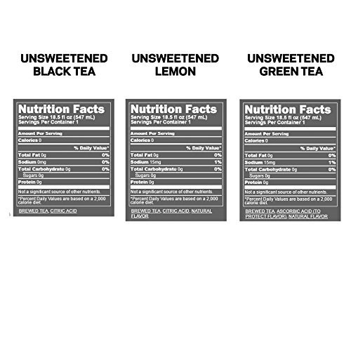 Pure Leaf Iced Tea, Unsweetened 3 Flavor Variety Pack, Zero Sugar & Zero Calories, 18.5 Fl Oz Bottles (Pack of 12)