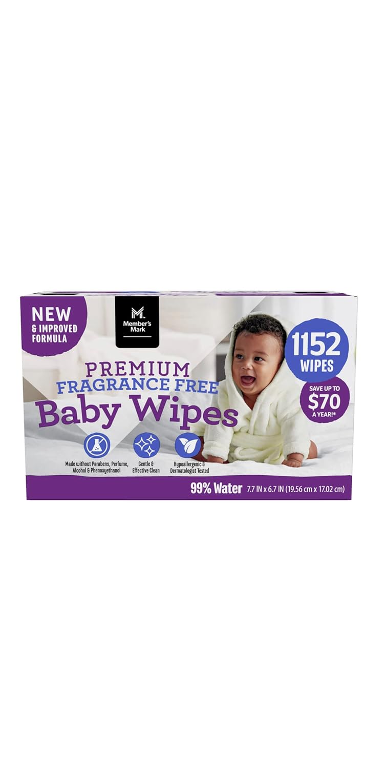 Member's Mark Fragrance Free Baby Wipes (Netcount 12 Pack 96 Wipes in Each),, 12Count ()