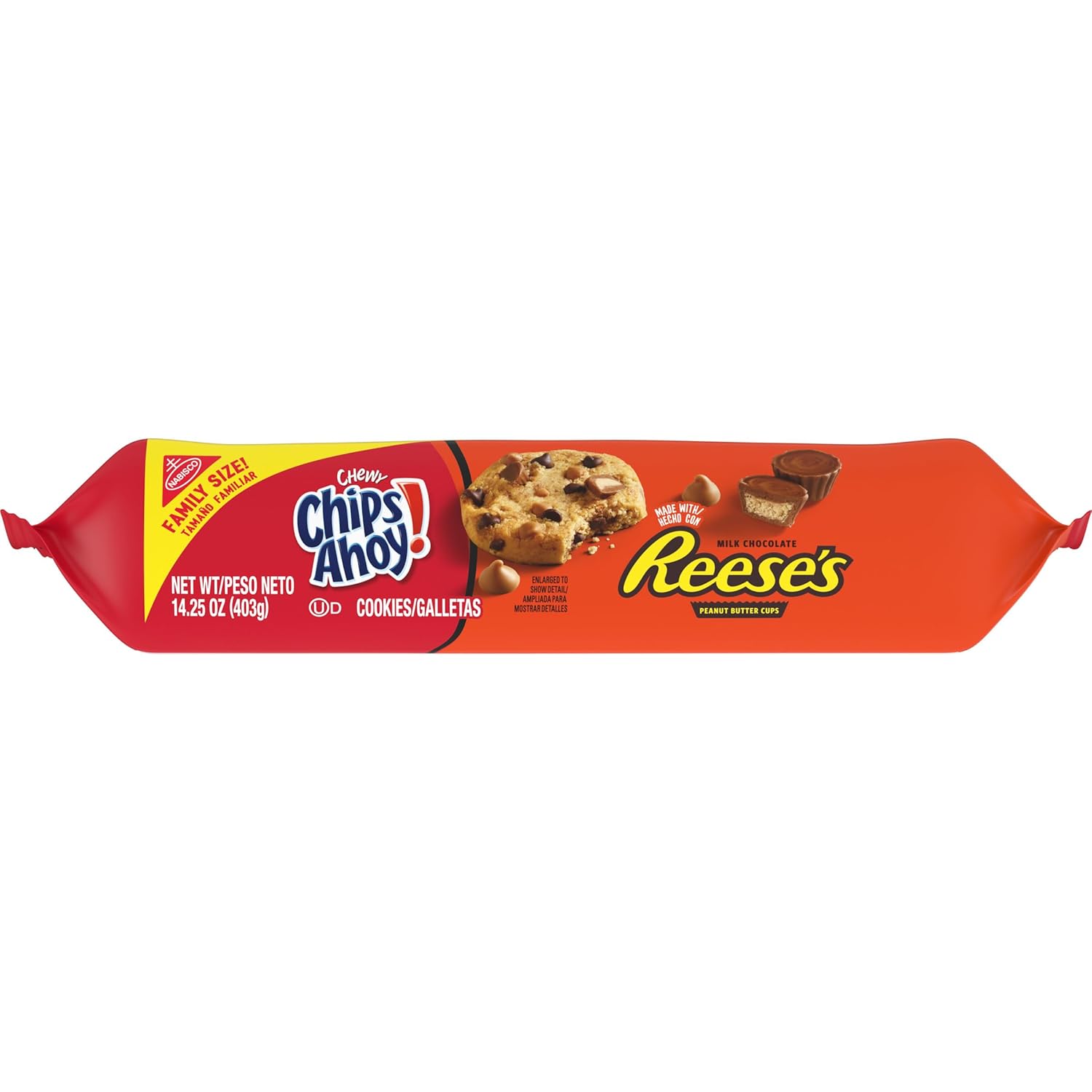 CHIPS AHOY! Chewy Chocolate Chip Cookies with Reese's Peanut Butter Cups, Family Size, 14.25 oz