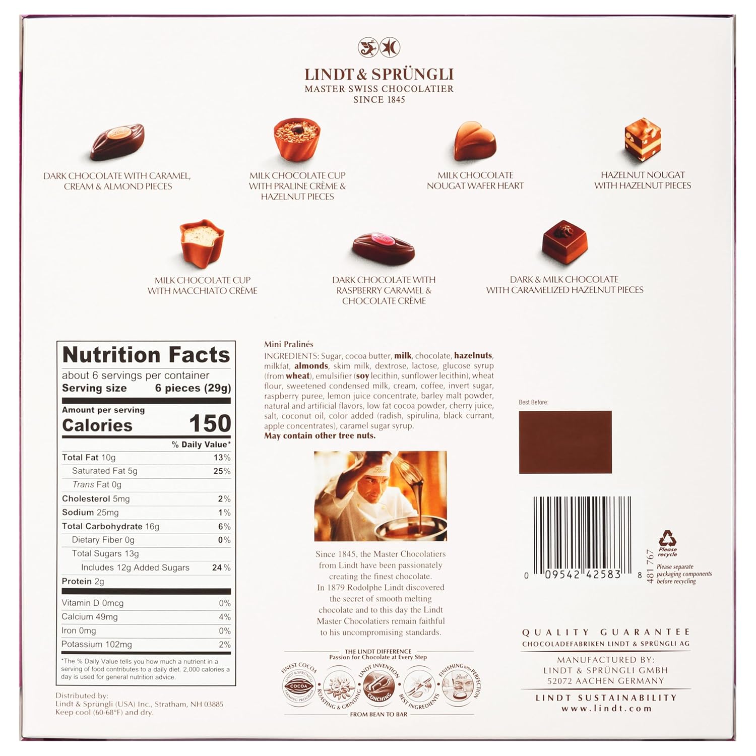 Lindt Mini Pralines, Assorted Chocolate Candy Pralines with Premium Filling, 6.2 oz Box