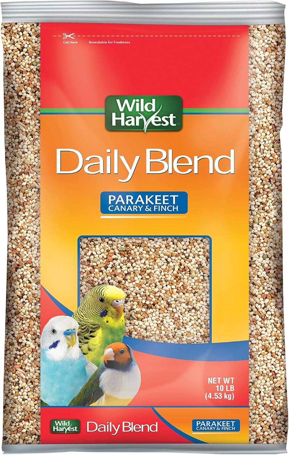 Wild Harvest Daily Blend Nutrition Diet for Parakeet, Canary and Finch, Orange flavored, 10 Pounds