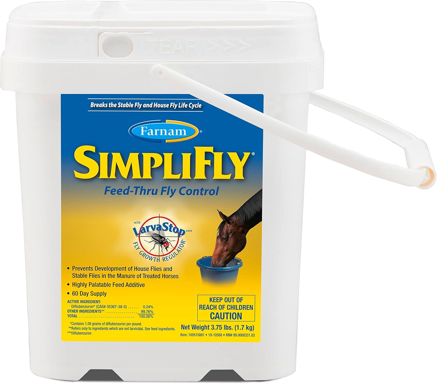 Farnam SimpliFly Feed Through Fly Control for Horses, Breaks the Fly Life Cycle, Pellets, 3.75 Pound Bucket, 60 Day Supply for One Horse
