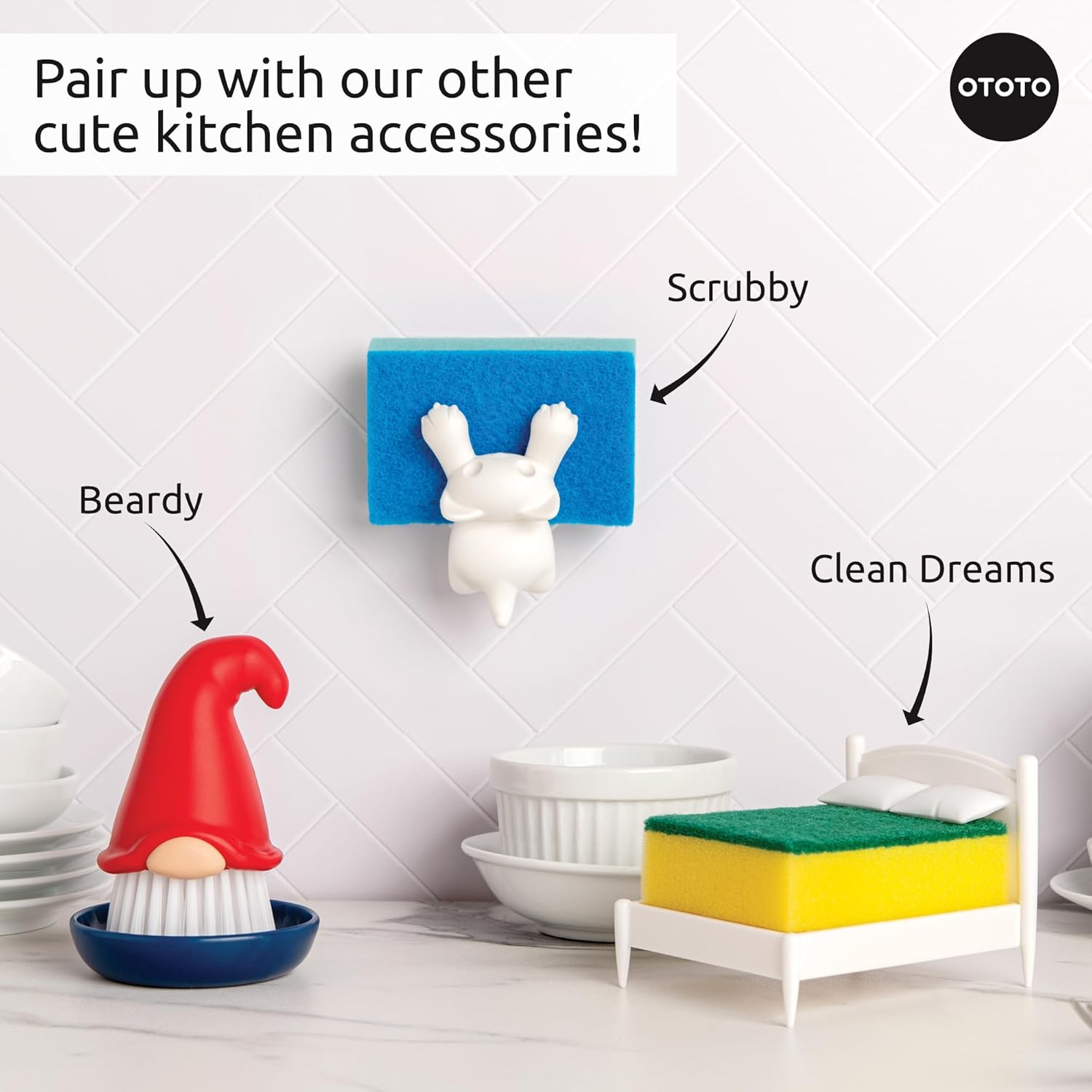 OTOTO Beardy Dish Brush - Quirky Gifts, Cute Kitchen Accessories, Vegetable Brush, Useful Gifts for Women
