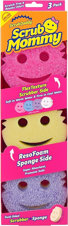 Scrub Daddy Scrub Mommy Sponges - Dish Scrubber + Non-Scratch Cleaning Sponges Kitchen, Bathroom + Multi-Surface Safe - Dual-Sided Dish Sponges for Scrubbing - Online Exclusive (3 Count)