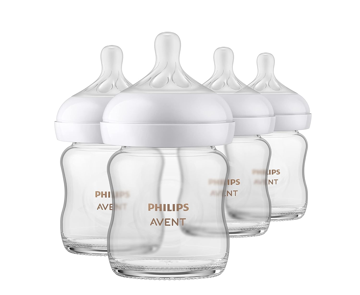 Philips Avent Natural Glass Baby Bottles with Natural Response Nipples (Slow Flow, Flow 2), 4oz, 4-Pack, SCY910/04