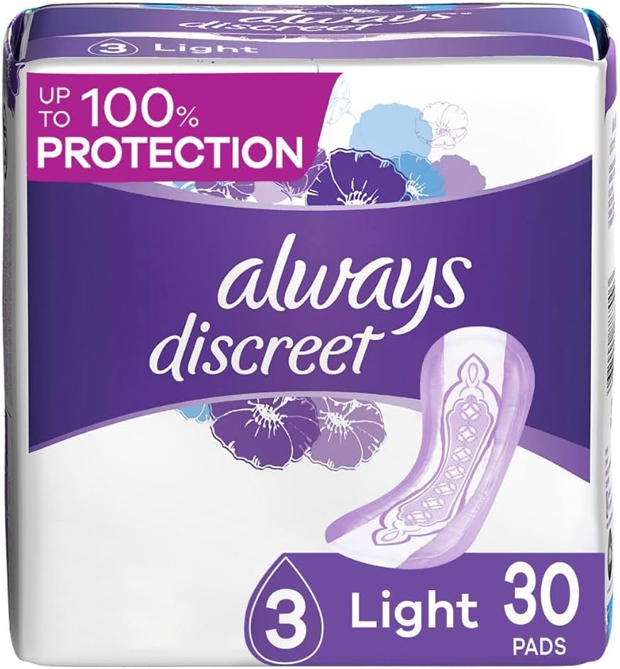 Always Discreet, Incontinence & Postpartum Liners For Women, Size 3, Light Absorbency, Regular Length, 30 Count