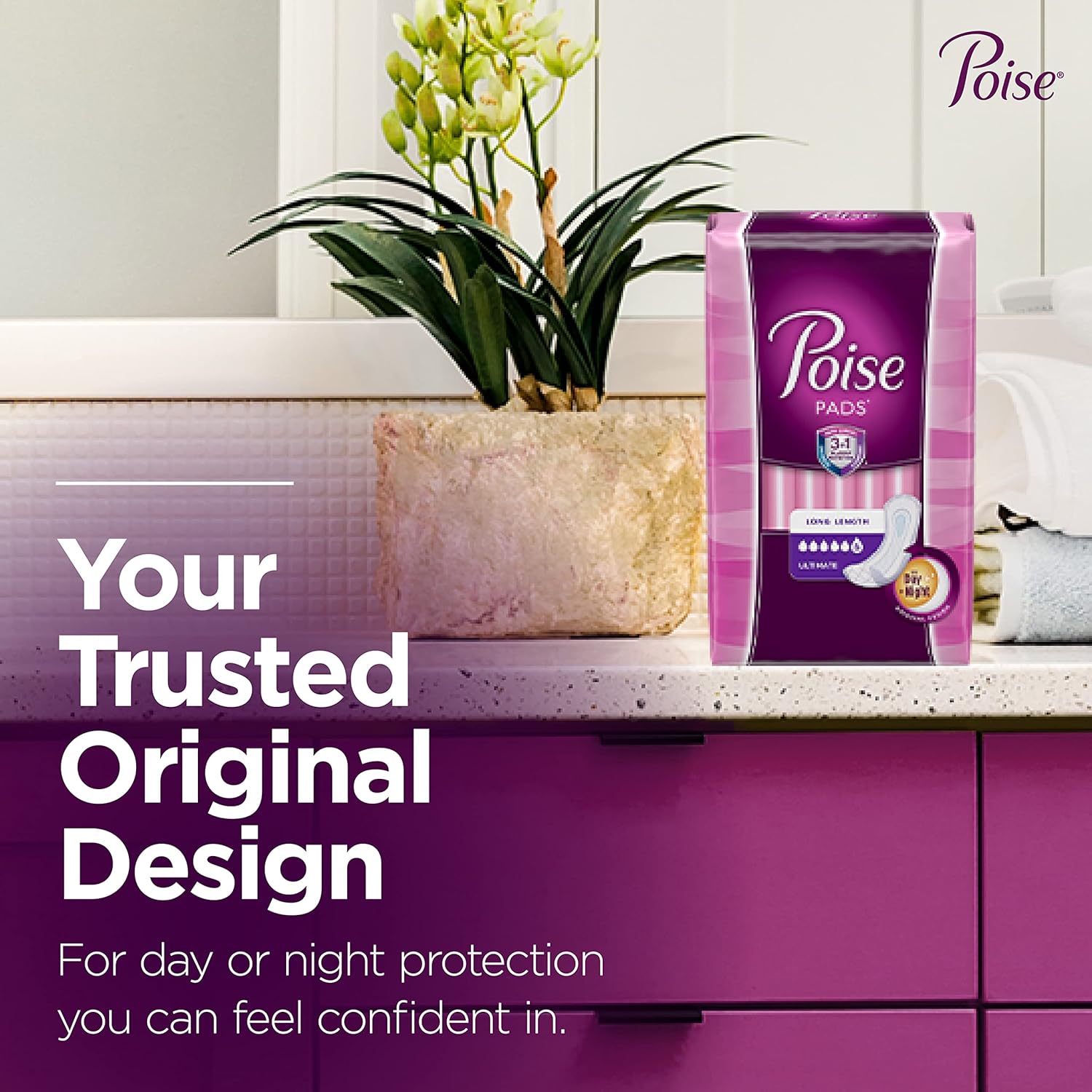 Poise Postpartum Incontinence Pads for Women, Ultimate Absorbency, Long, Original Design, 27 Count