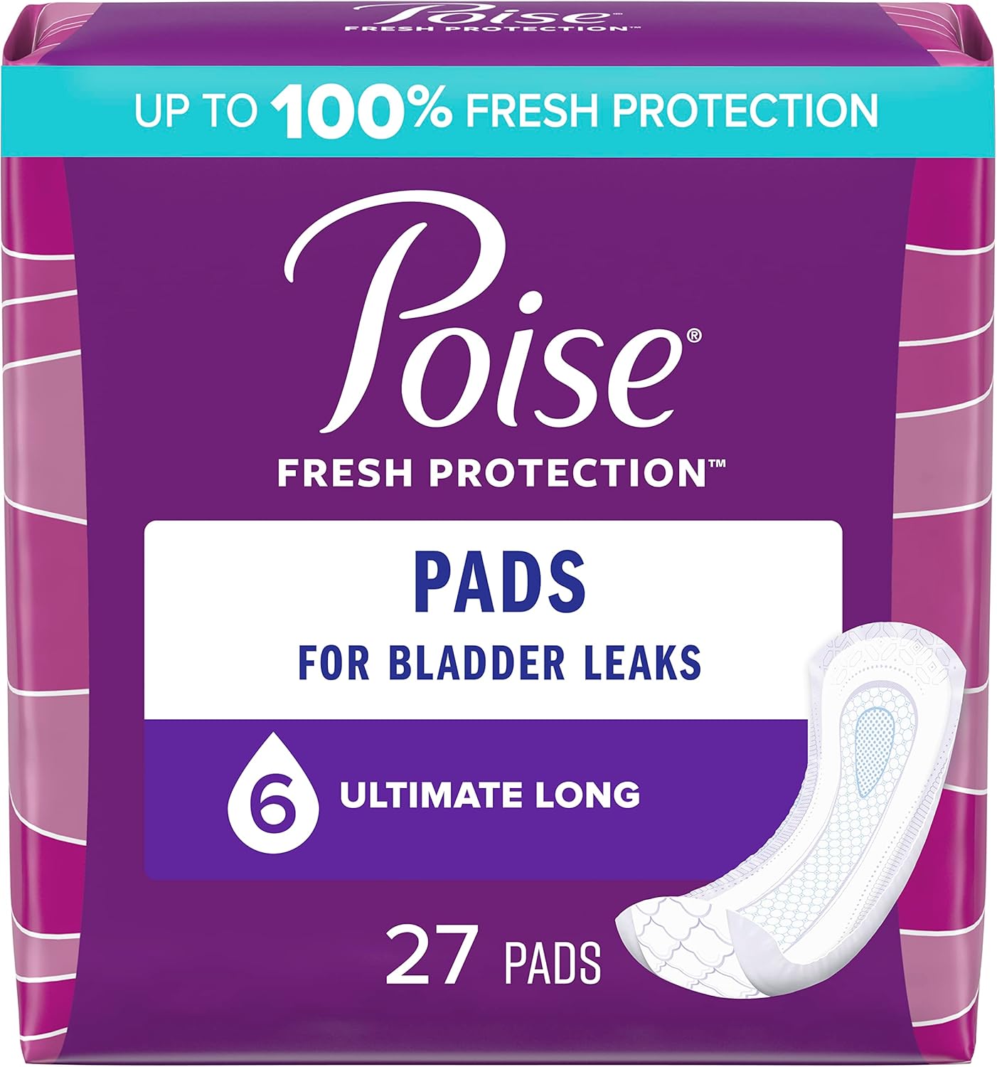 Poise Postpartum Incontinence Pads for Women, Ultimate Absorbency, Long, Original Design, 27 Count