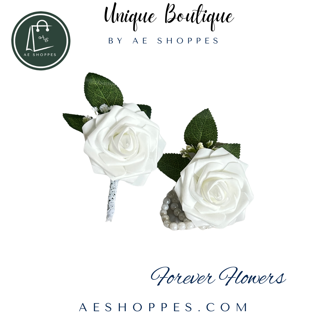 Simple White Rose Boutonnière & Corsage Set