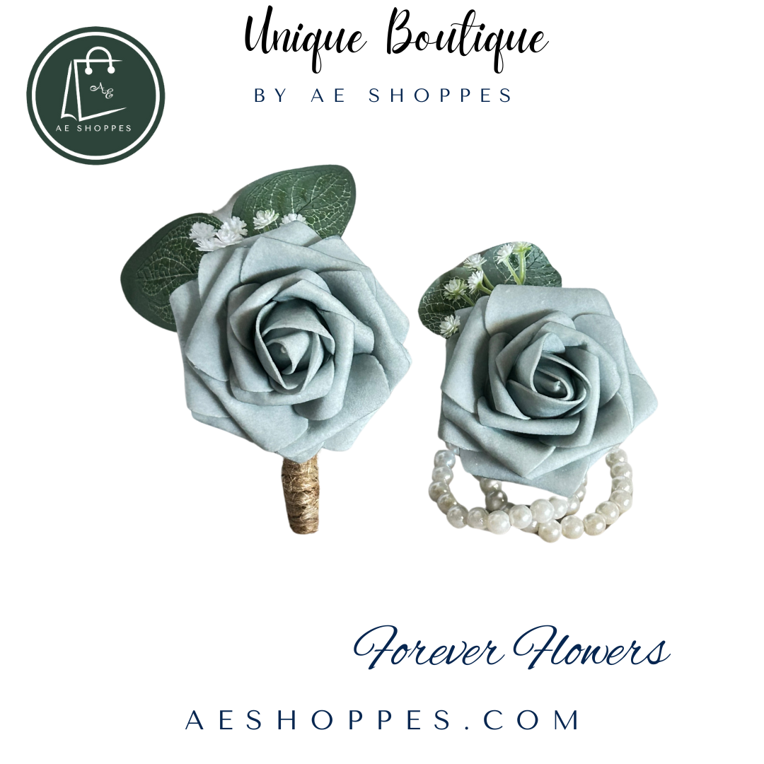 Light Blue Rose Boutonnière & Corsage Set