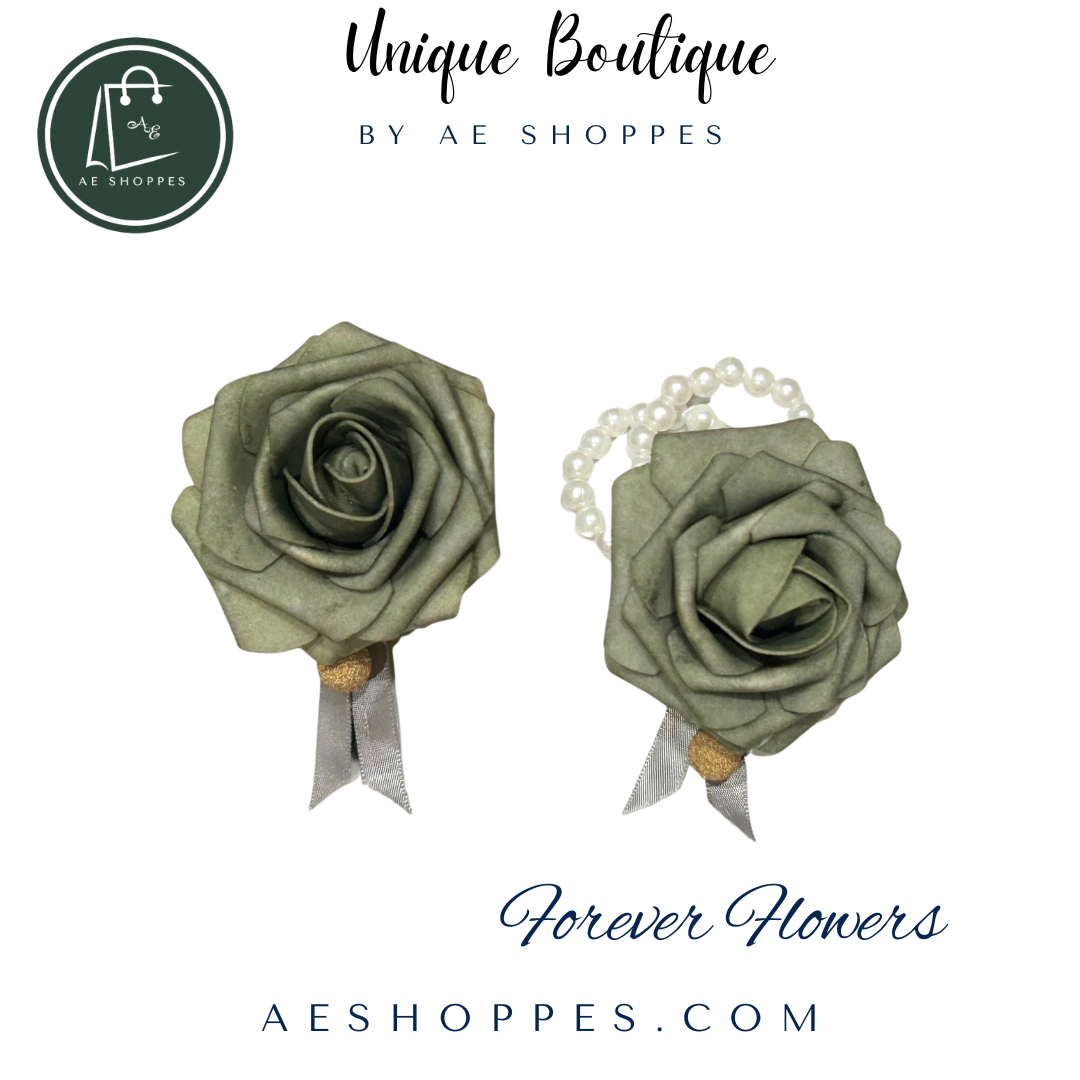 Light Green Rose Boutonnière & Corsage Set