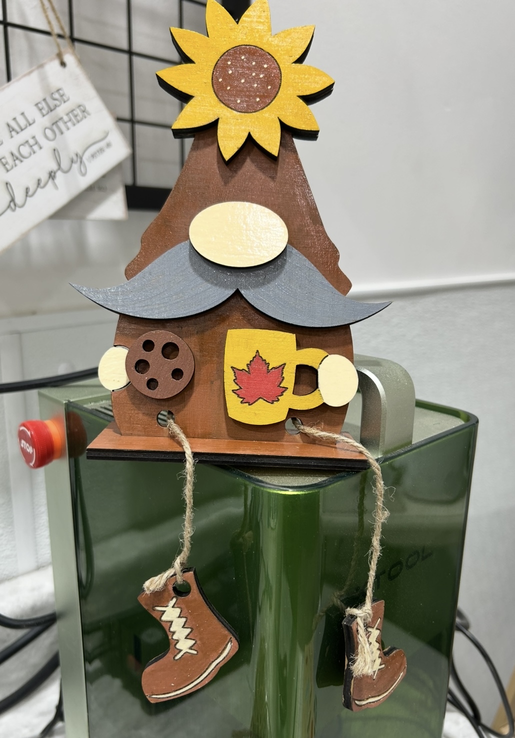 Rustic Gnome Wooden Sunflower Decor