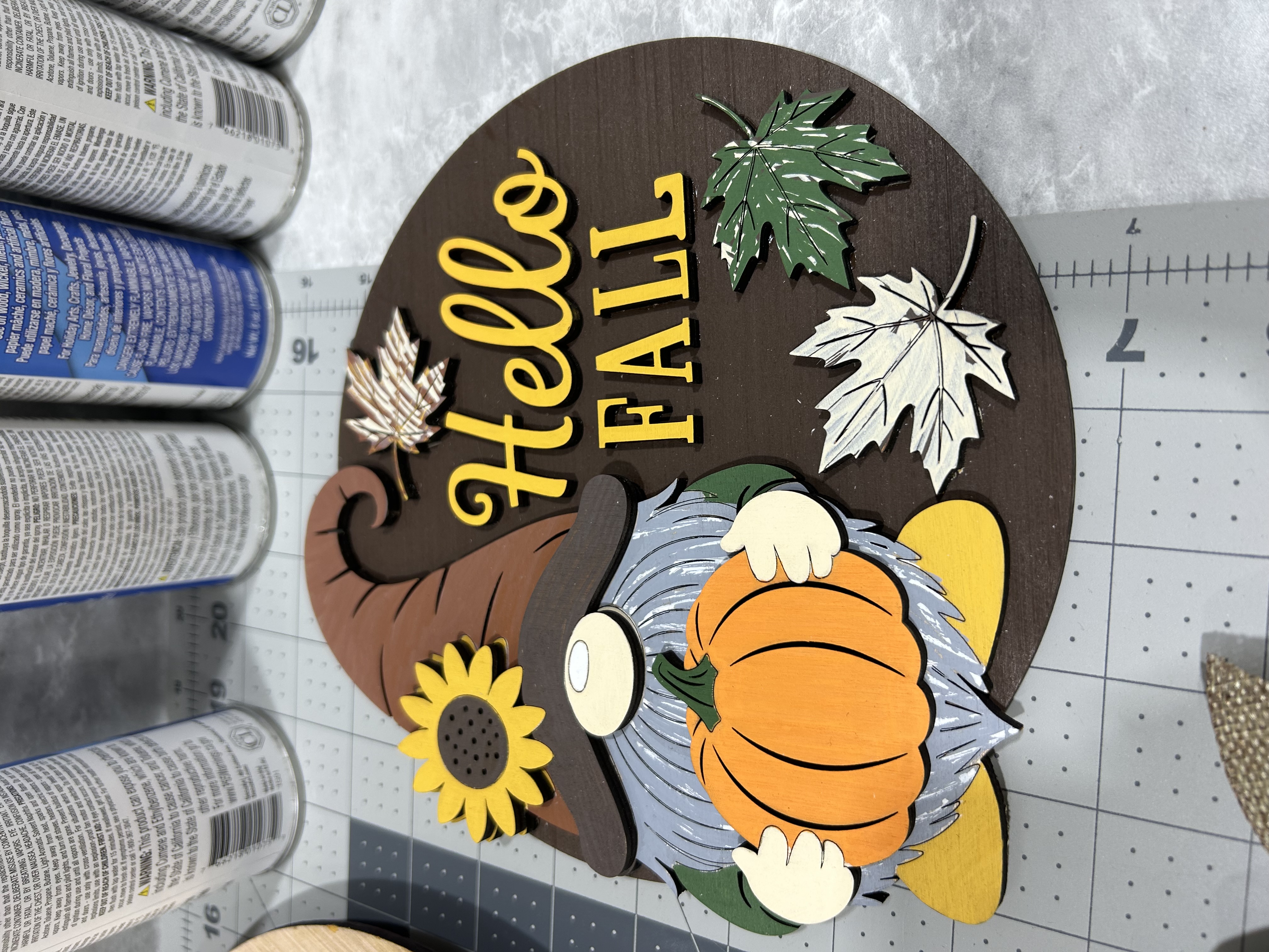 Gnome Hello Fall Wooden Sign