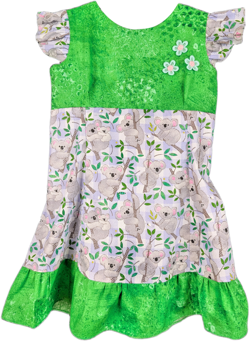 Green Koala Print Girl's Dress