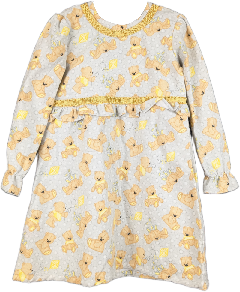 Girls' Teddy Bear Print Long Sleeve Dress
