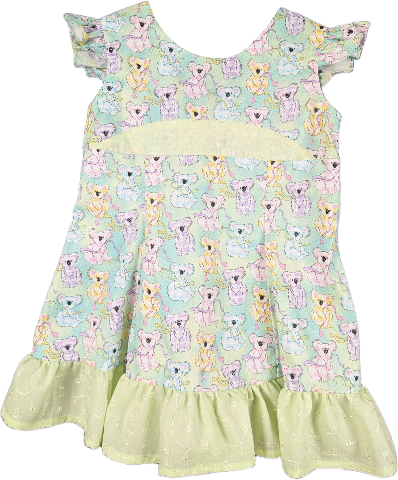 Girls’ pastel teddy bear print dress