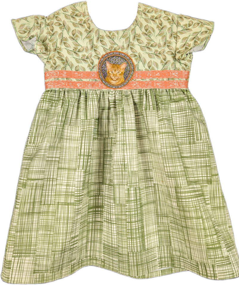 Handmade Girls' Dress with Cat Patch