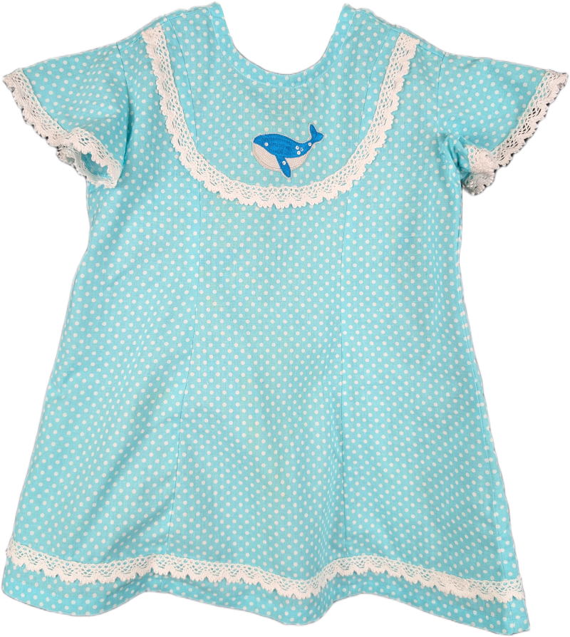 Blue Polka Dot Dress with Whale Patch