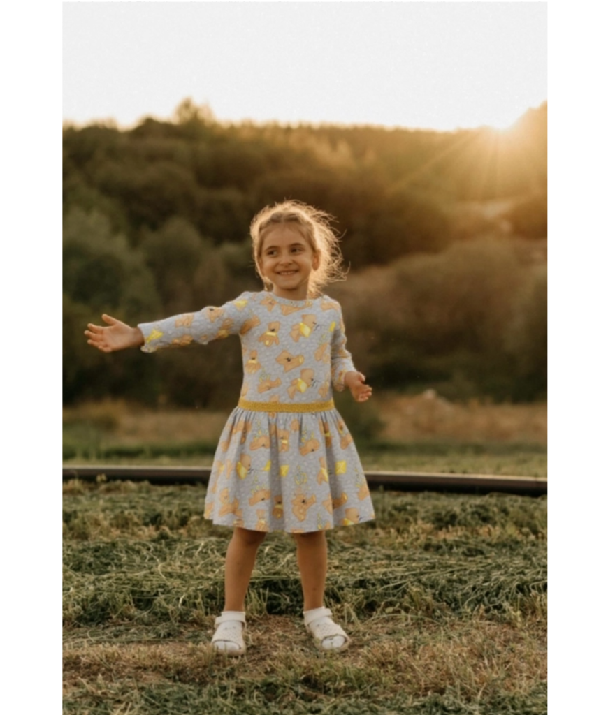 Girls' teddy bear print dress