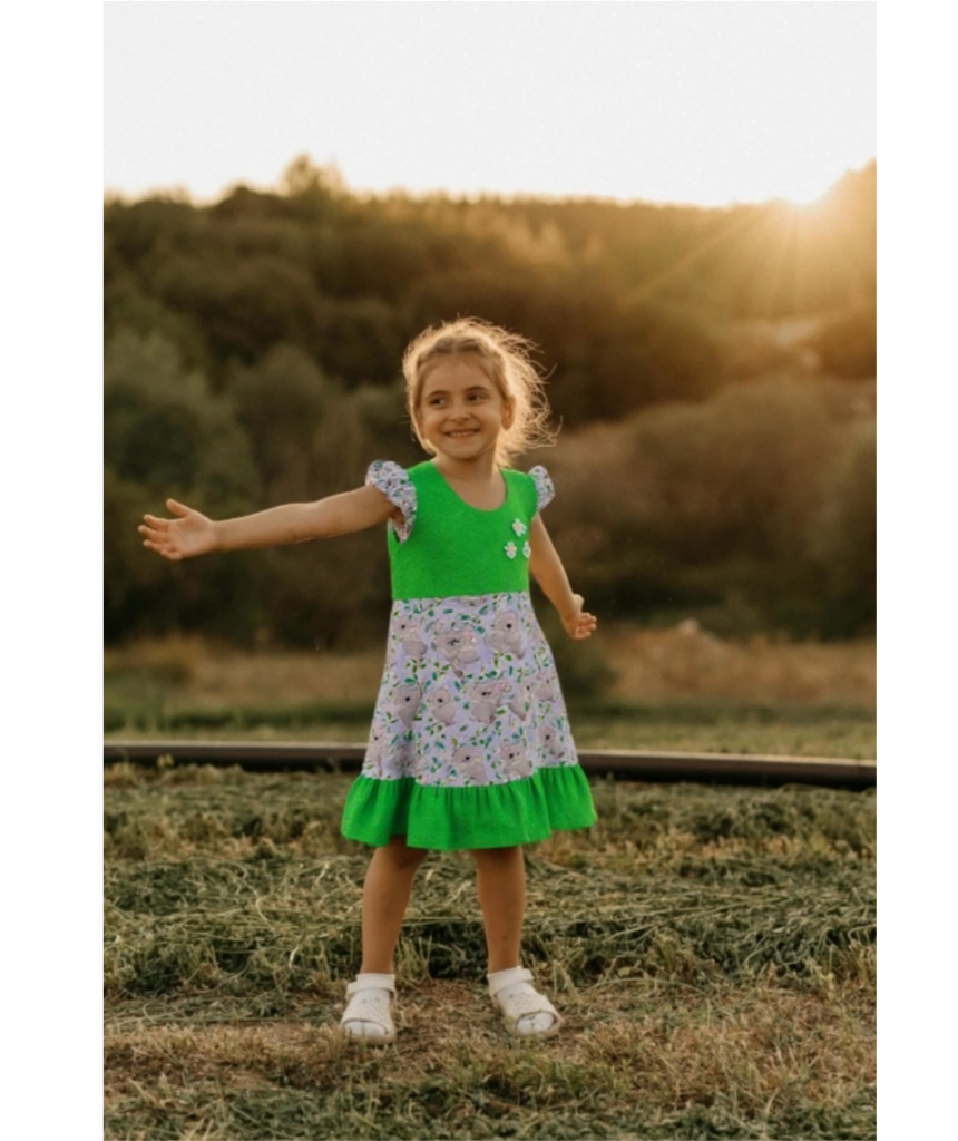 Green Koala Print Girl's Dress