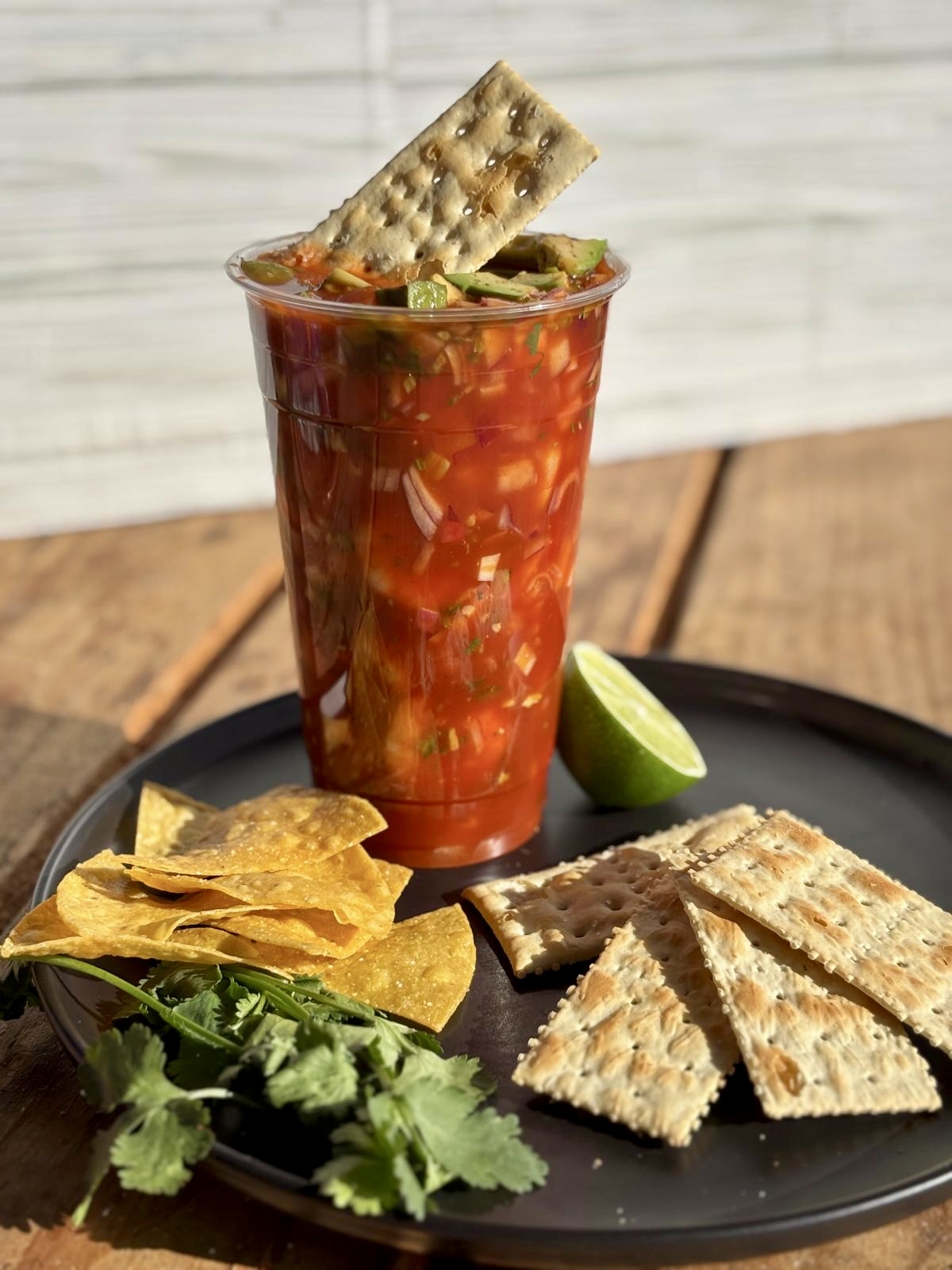 Fresh Cocktail with Crackers and Tortilla Chips
