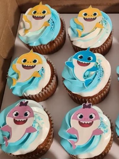 Baby Shark Thema Cupcakes (12 stuks per doos)