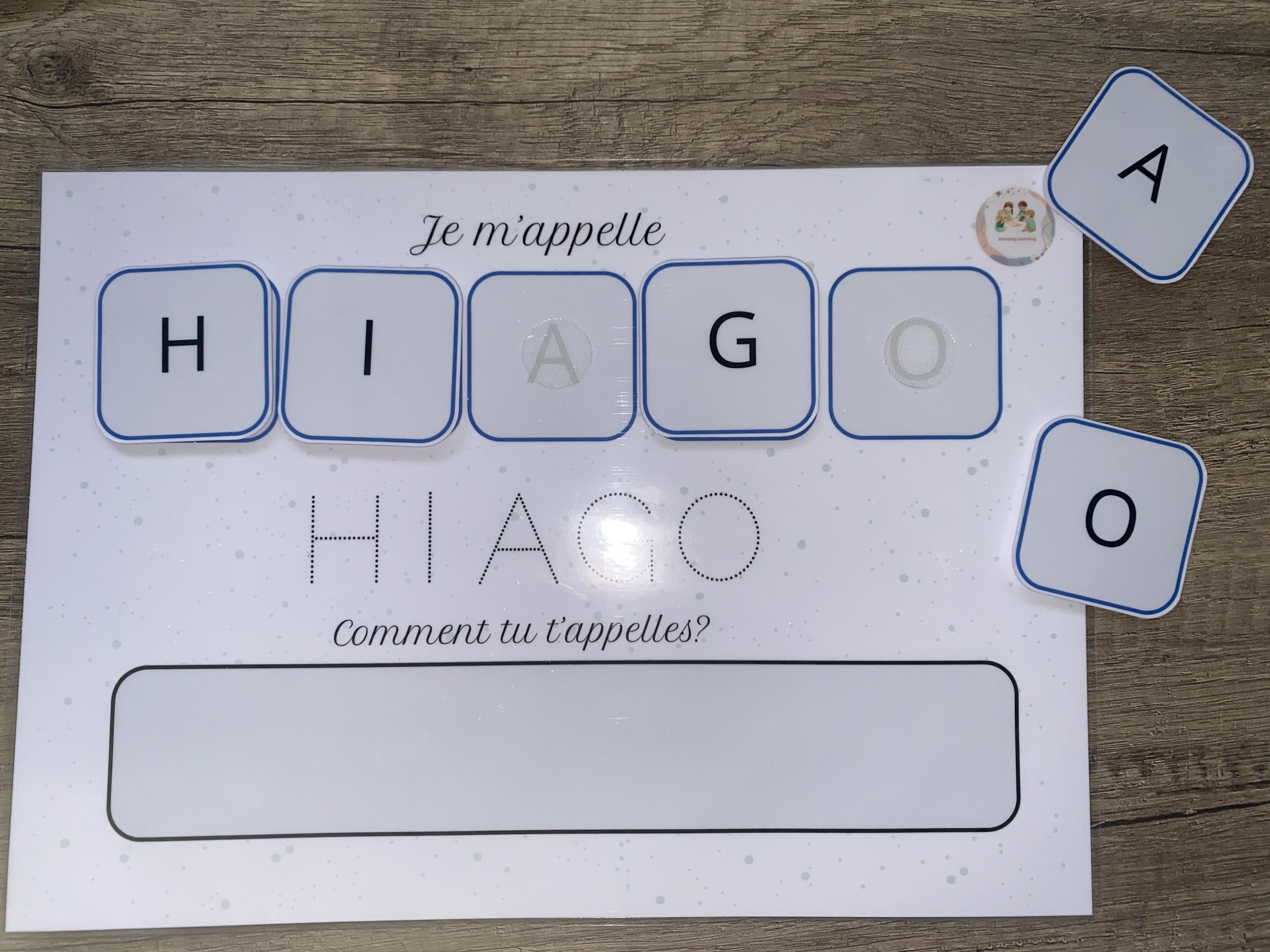 Planche d'apprentissage du prénom  personnalisée