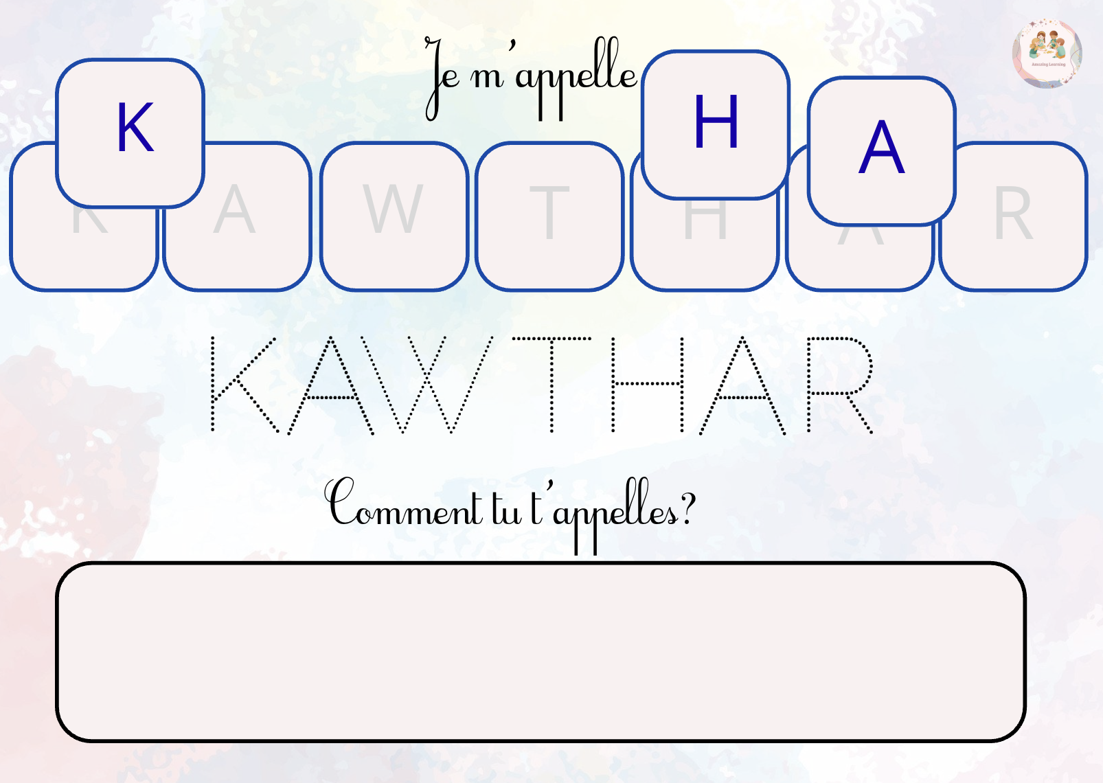 Planche d'apprentissage du prénom personnalisée