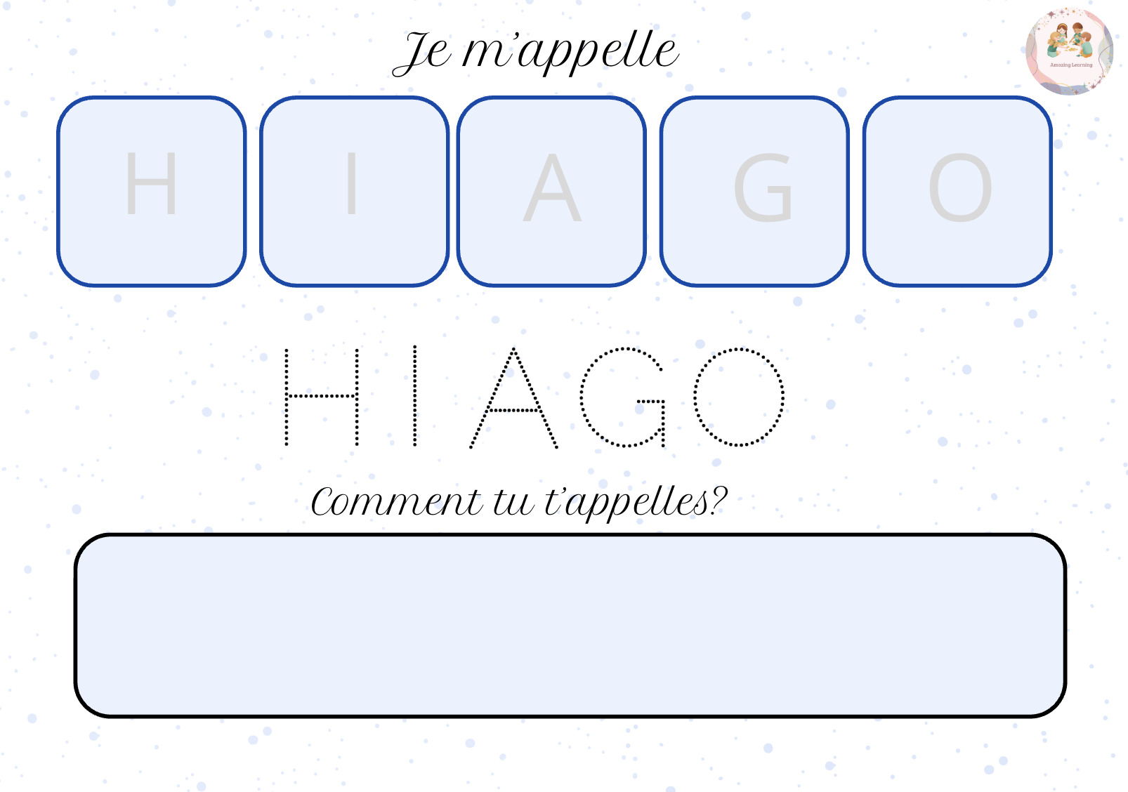 Planche d'apprentissage du prénom  personnalisée