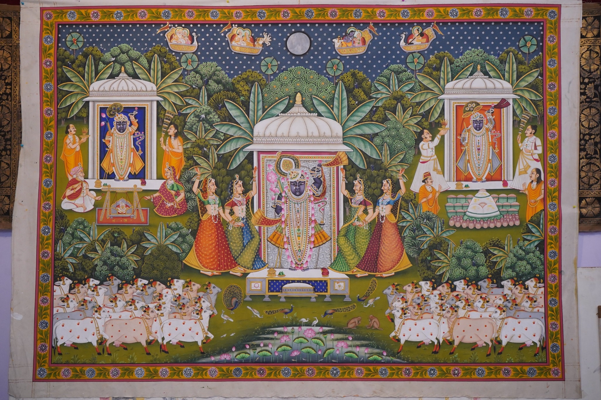 Shrinathji Pichwai with Gopis and Cows