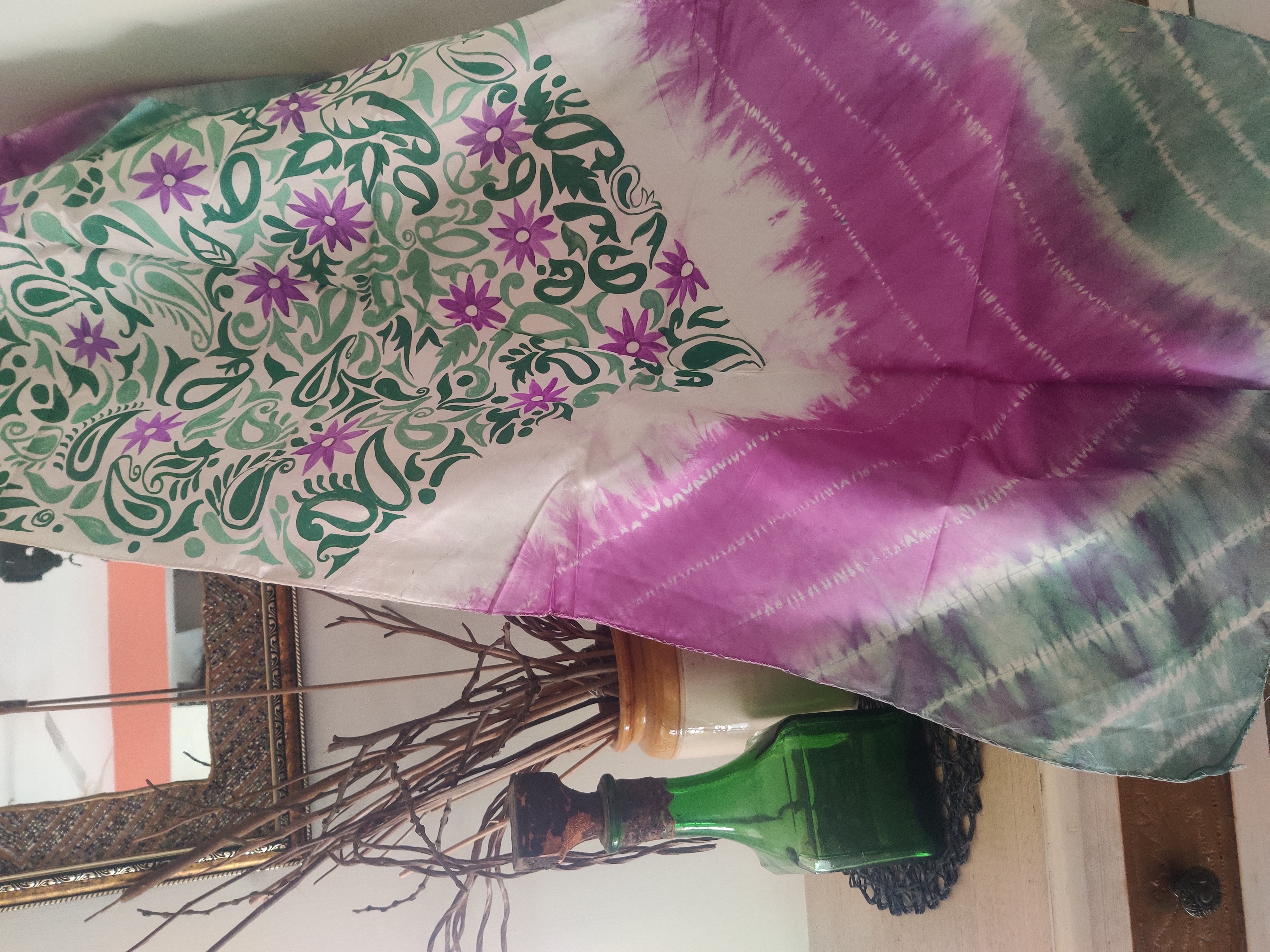 Silk Floral Patterned Tie and dyed Stole TS85