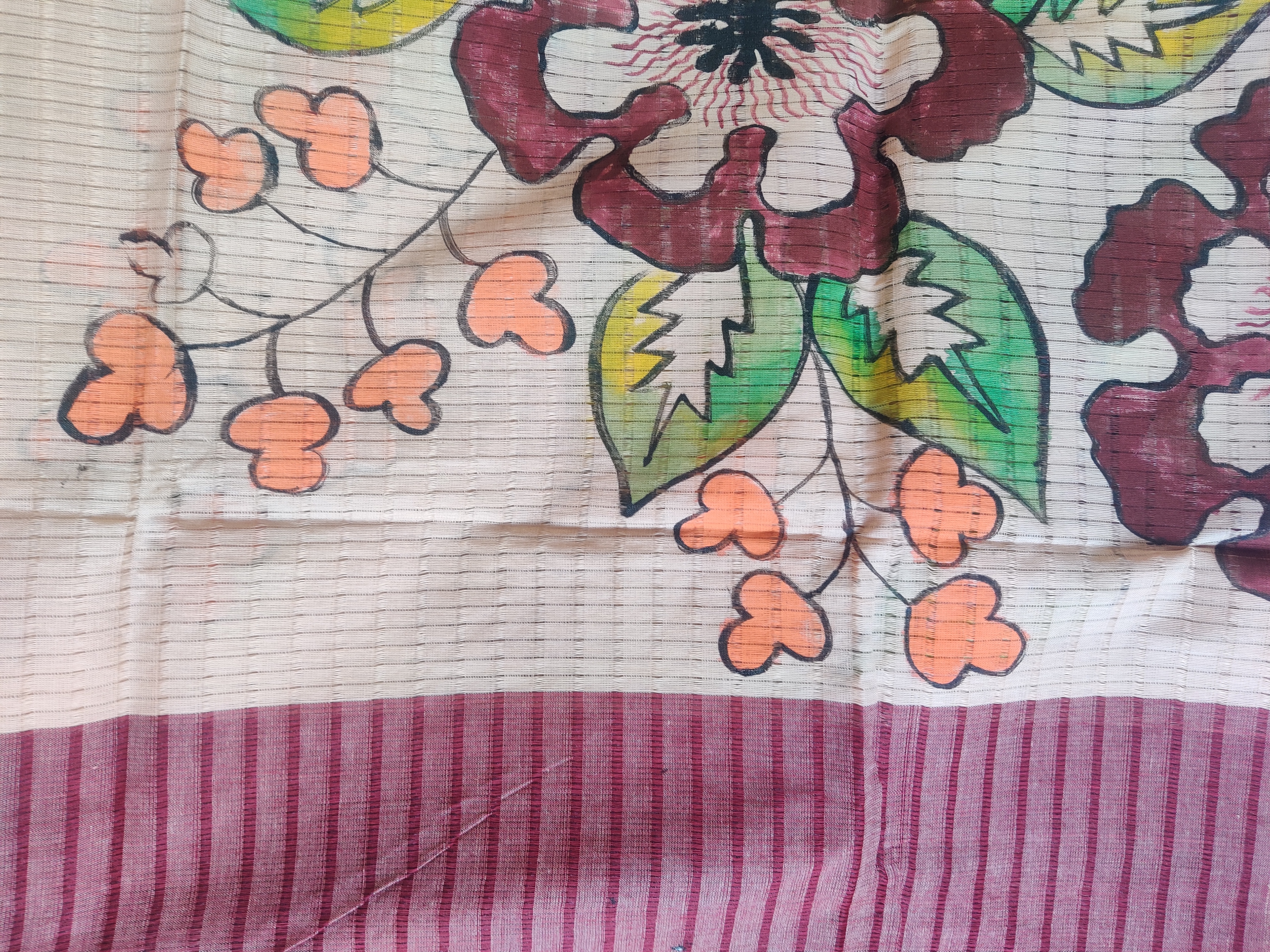 Floral Design hand-painted cotton Dupatta (DC543)